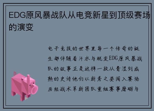 EDG原风暴战队从电竞新星到顶级赛场的演变