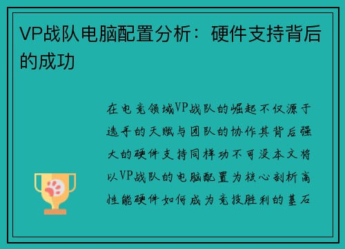 VP战队电脑配置分析：硬件支持背后的成功